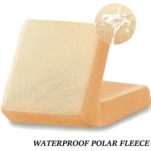 Waterproof polar fleece sofa seat cushion cover by Simples Market in beige jacquard with elastic edges