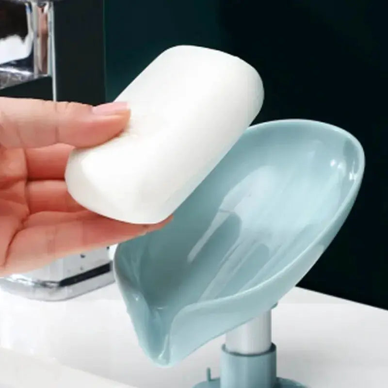 Simples Market 2pc soap box draining rack set with suction cups; white soap box and pastel blue holder.