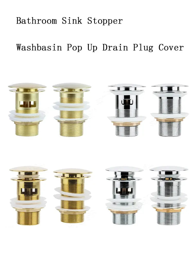 Bathroom pop-up drain stoppers set (8) in gold, brass and chrome finishes by Simples Market