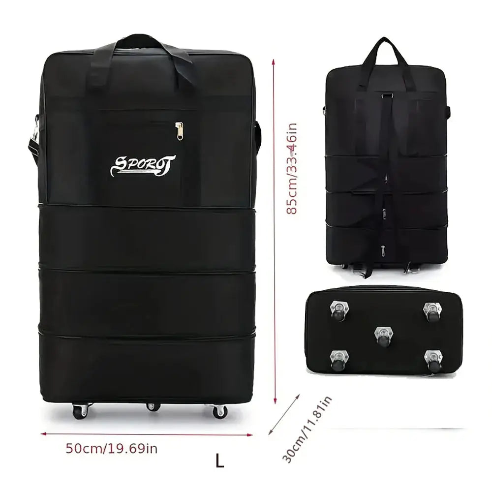Expandable rolling luggage by Simples Market, black suitcase with wheels for weekend trips
