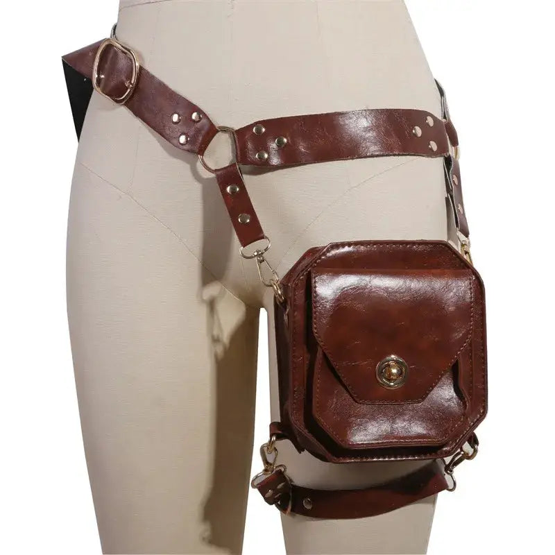 Simples Market punk retro PU waist bag with brown square pouch and adjustable belt straps