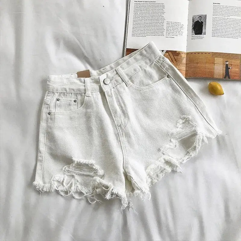Korean High Waist Denim Shorts Women Ripped Y2K Tassel Details Retro Vibe Meets Modern Comfort