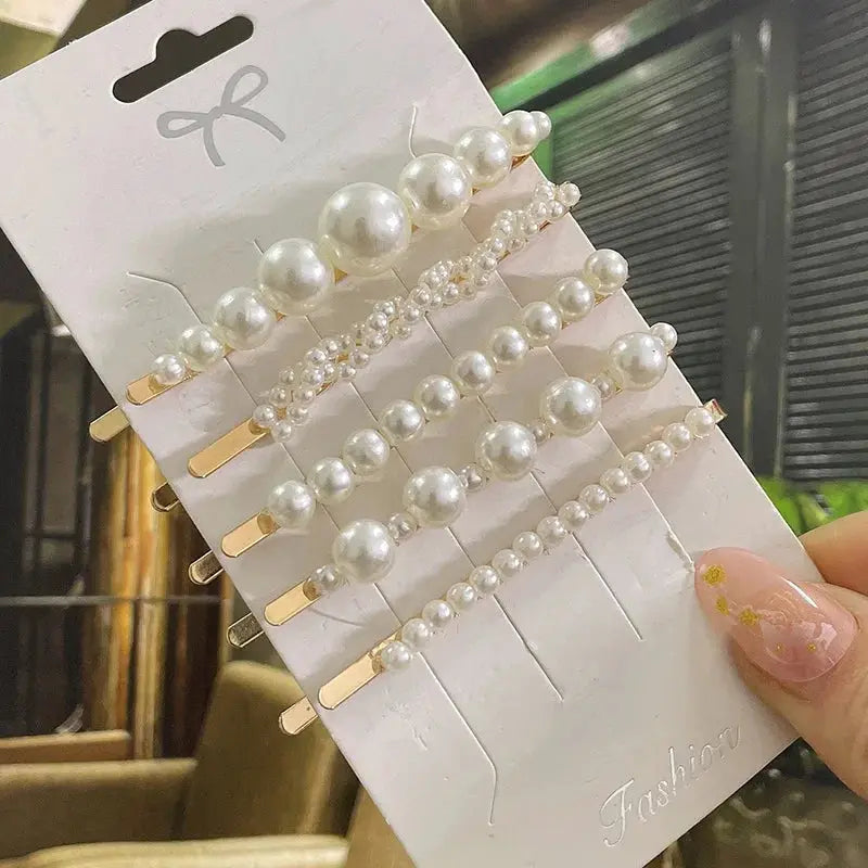 Korean Inspired Luxe Pearl Hair Clips With Geometric Alloy And Plastic Pins For Women Secure Fashion Accessory