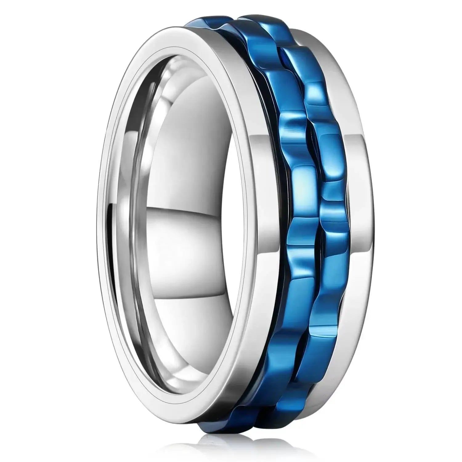 Titanium Steel Chain Spinner Ring For Men Anxiety Relief Fidget Jewelry Punk Rock Biker Wedding Party Accessory