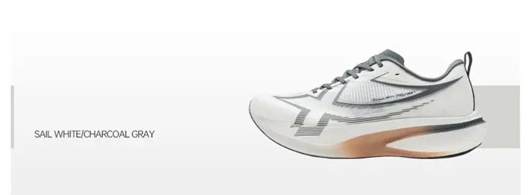 XTEP men's running sneakers, sail white/charcoal gray with orange sole