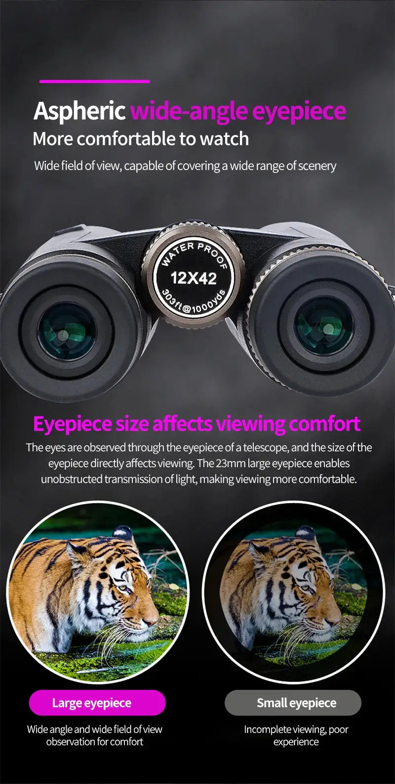 Binoculars 12x42 HD Professional, waterproof metal body