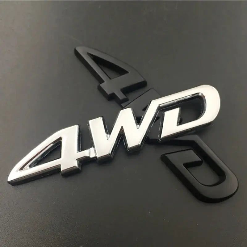 Car emblem 4WD chrome 3D metal badge with black backing, Simples Market