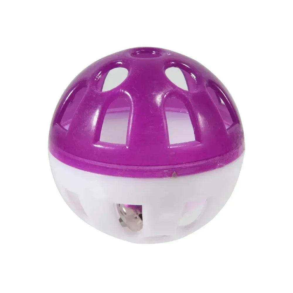 Purple and white hollow rolling bell ball parrot toy for cage birds