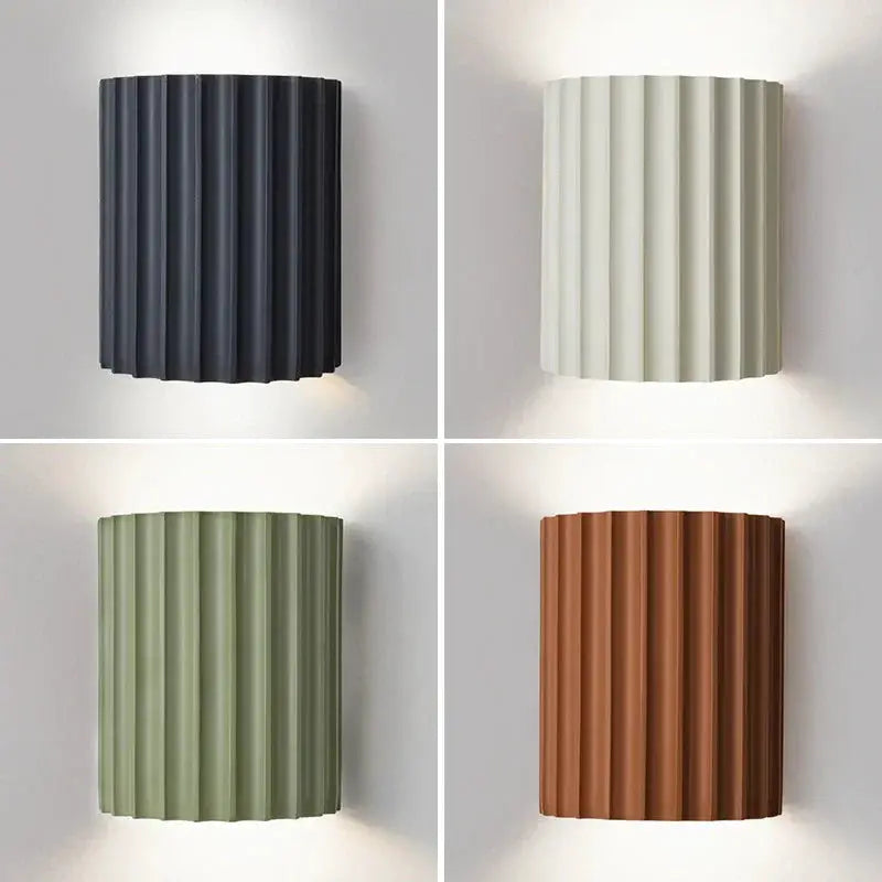Nordic modern resin wall lamp by Simples Market; four color options shown: black, white, sage green, terracotta.