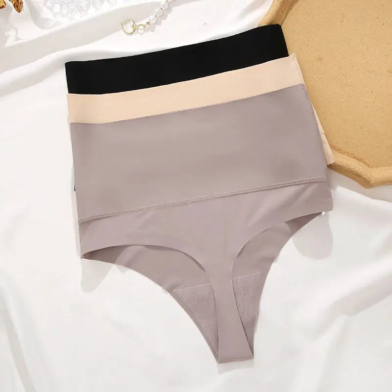 Simples Market seamless high-waist thong underwear set of three in black, nude, gray; breathable body-shaping briefs.
