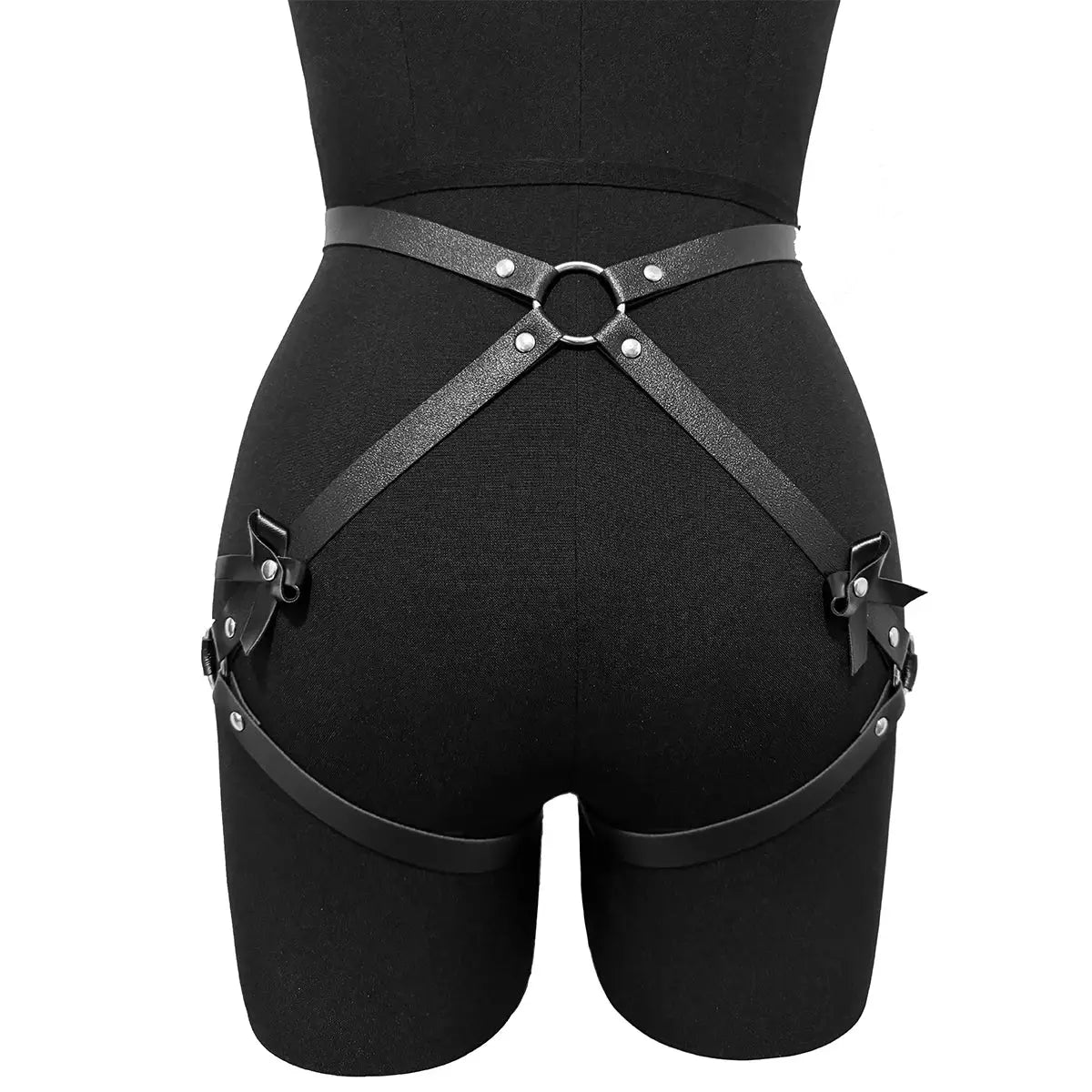 VelvetKink Chest Harness Synthetic Leather Lingerie Bodysuit With Suspender Garter Belt For Mature Fetish Play