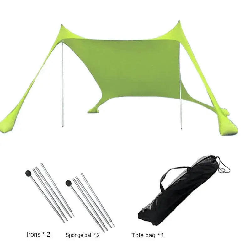 Pop-up camping tent windproof sun shade canopy neon green with 2 poles and tote bag