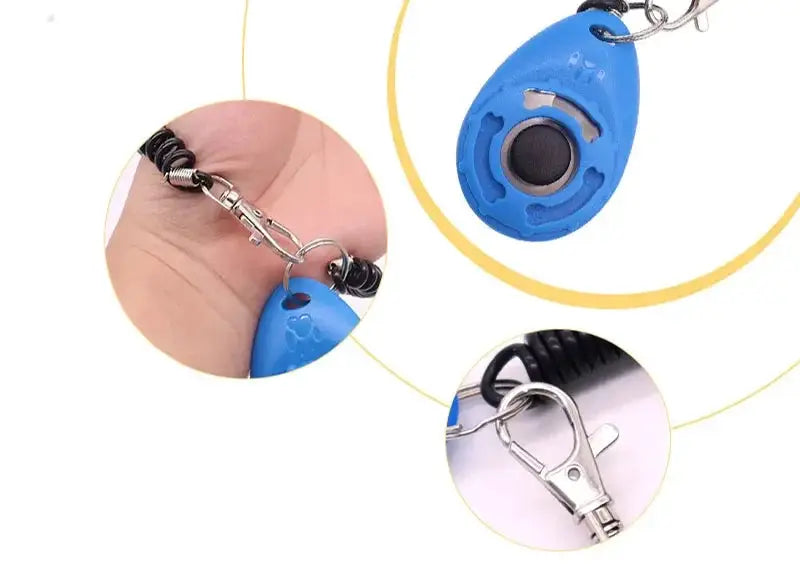 Simples Market adjustable dog training clicker in blue with wrist strap and keychain
