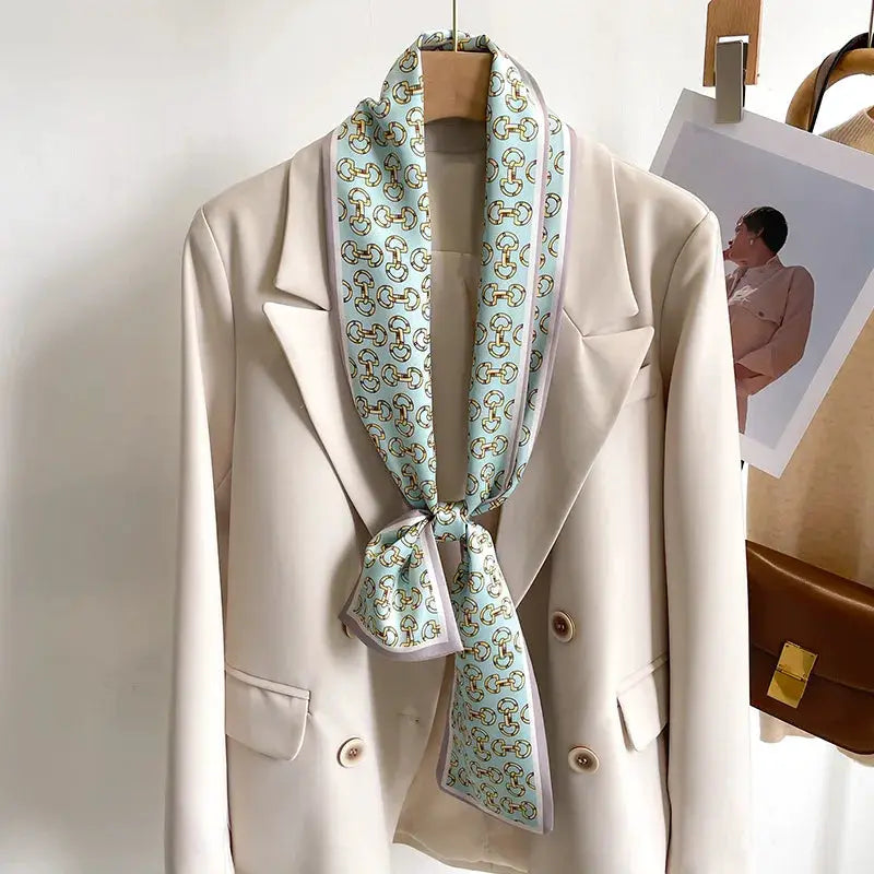 LuxeSilk Silk Feel Printed Design Scarf Versatile Long Narrow Silk Shawl For Fashionable Styles