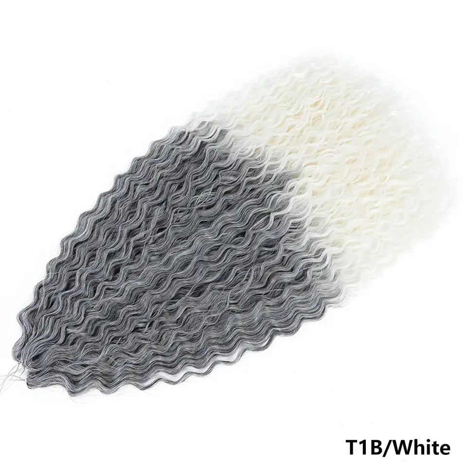 Ariel Curls crochet hair extensions with water-wave curls in grey-to-white ombre, shade T1B/White.