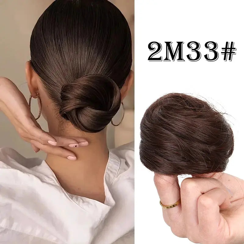 WIGSIN synthetic messy donut bun with elastic extension in 2M33 dark brown, Simples Market