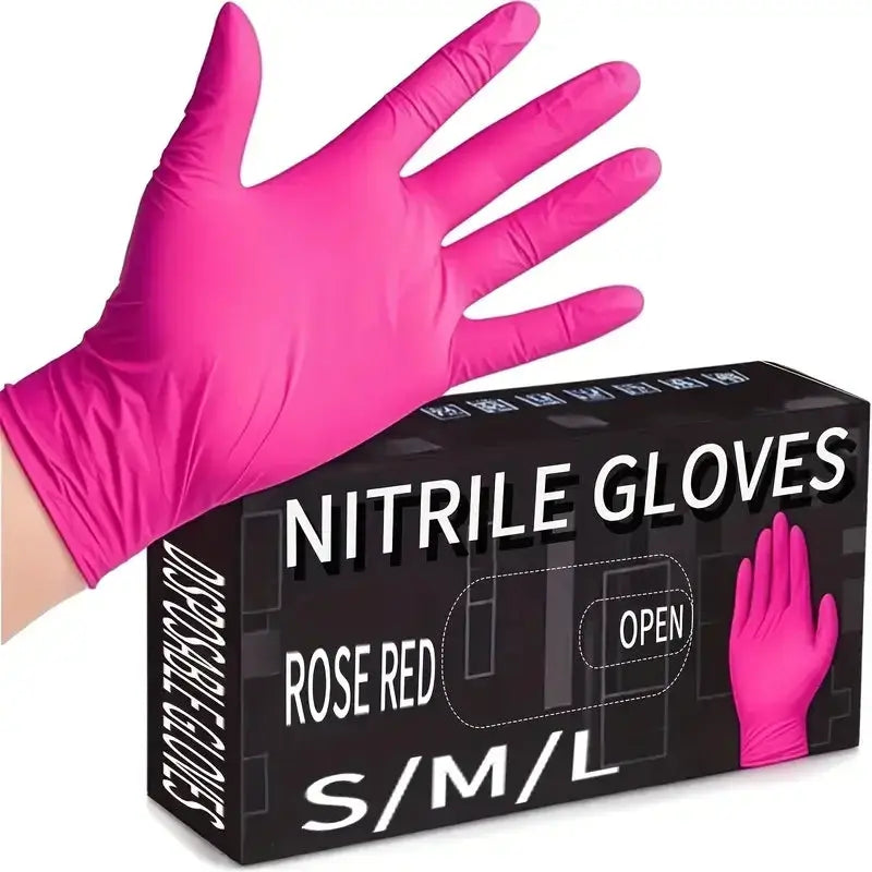 Nitrile gloves rose red, 3-mil, powder- and latex-free; sizes S/M/L in box by Simples Market