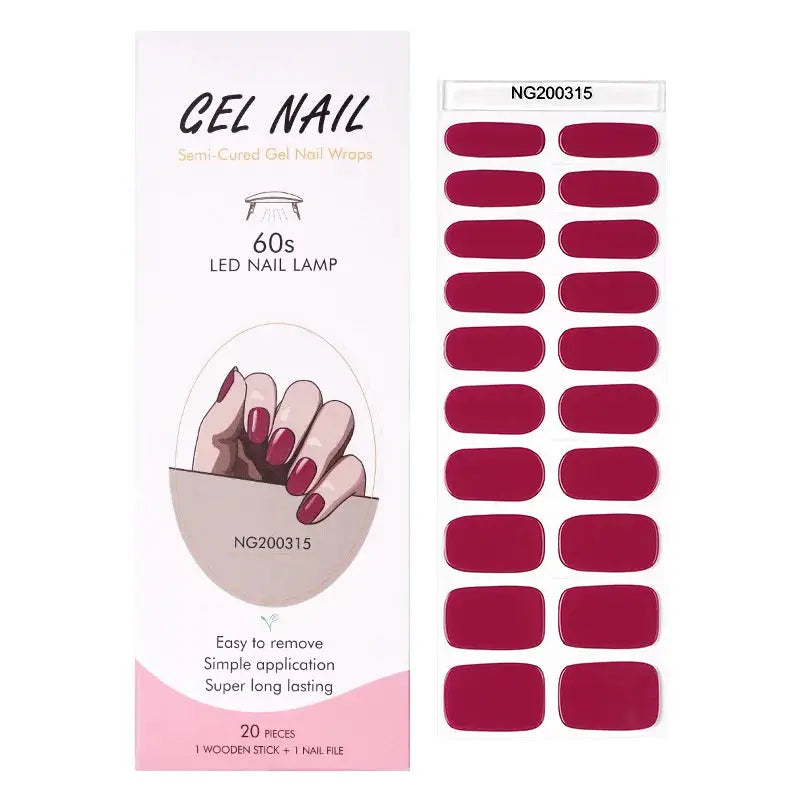 Gel nail wraps by Simples Market, 20-piece full-cover magenta stickers for UV lamp DIY manicure.
