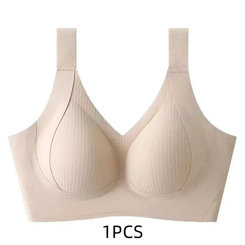Seamless beige bra, wireless pull-up design, 1 piece