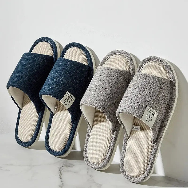 Home Linen Slippers For Men And Women Breathable Open Toe Indoor Slippers Hemp Upper EVA Sole Spring Autumn