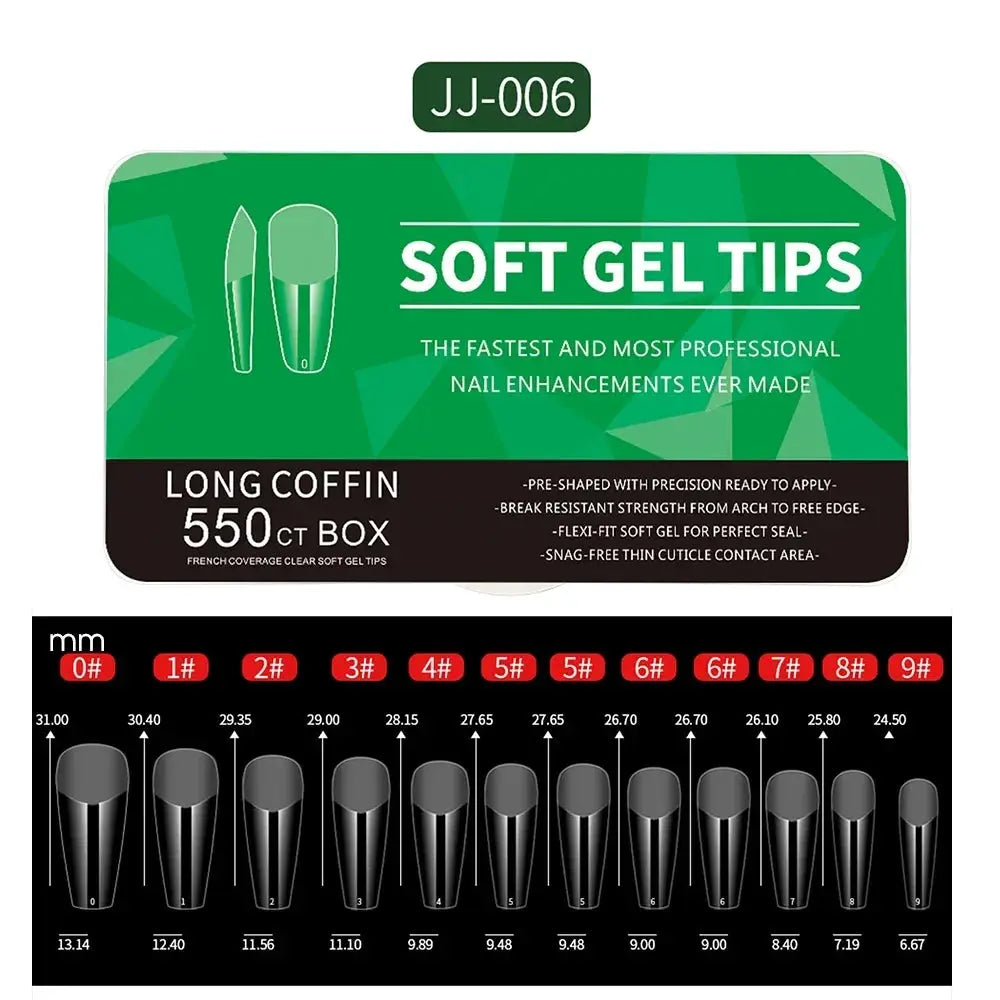 Nailuxe Pro Nails 550 Piece Soft Gel Nail Tips Medium And Short Full Coverage Matte Apricot Coffin Head Shape