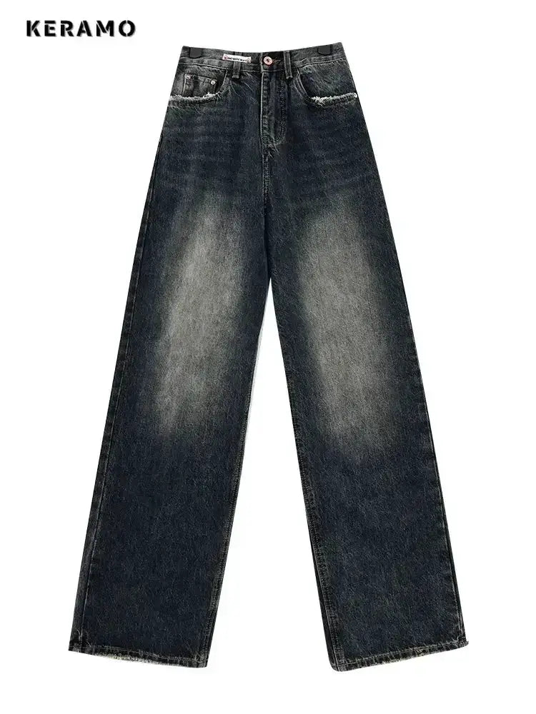 Harajuku Streetwear High Waist Jeans Loose Wide Leg Denim Trousers