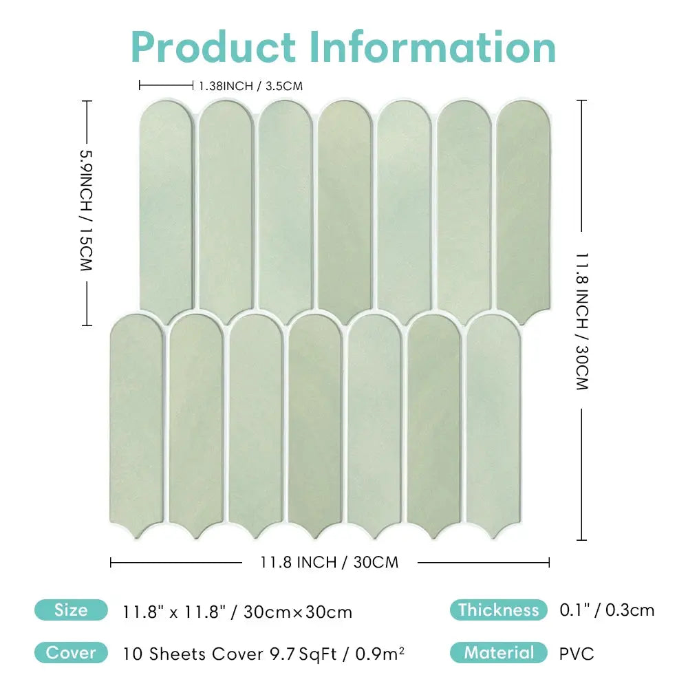 3D fish-scale tile sticker by Simples Market, green PVC self-adhesive backsplash tile, 30x30 cm (10 sheets)