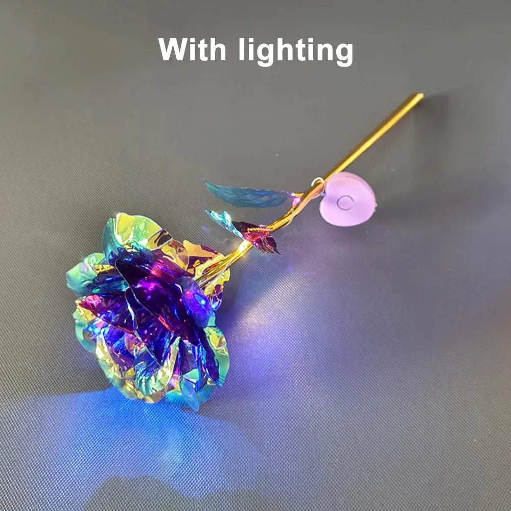 LED foil-plated rose with lighting, iridescent multicolor artificial flower