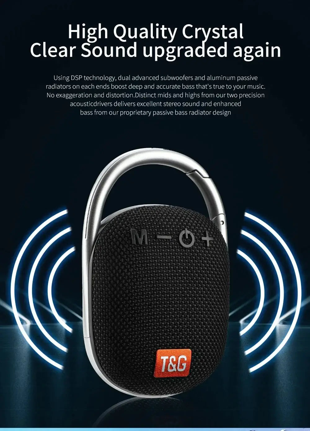 Simples Market TG321 outdoor portable waterproof Bluetooth speaker; black fabric cover, silver handle, orange TG logo