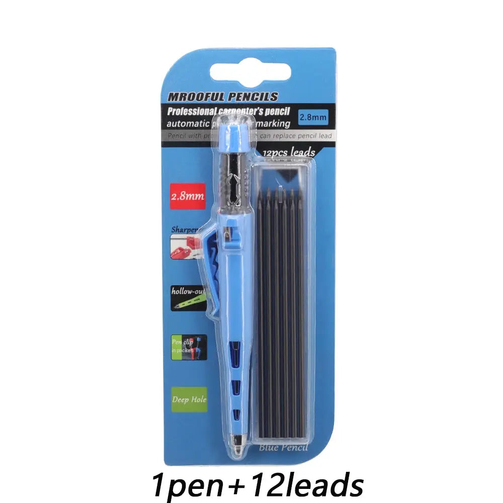 Simples Market 2.8mm woodworking pencil set with 1 pen and 12 leads in blue packaging