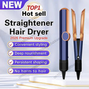 2-in-1 negative ion hair dryer and straightener by Simples Market, blue with rose-gold accents