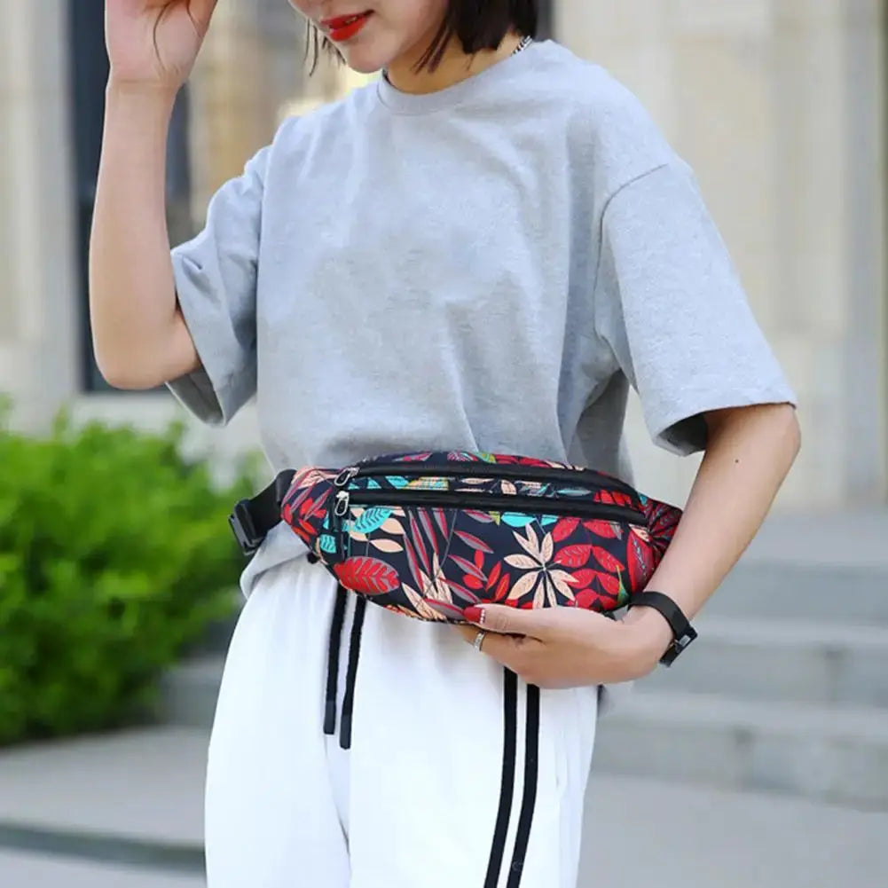 Floral print waist bag running belt, waterproof pouch with adjustable strap for phones