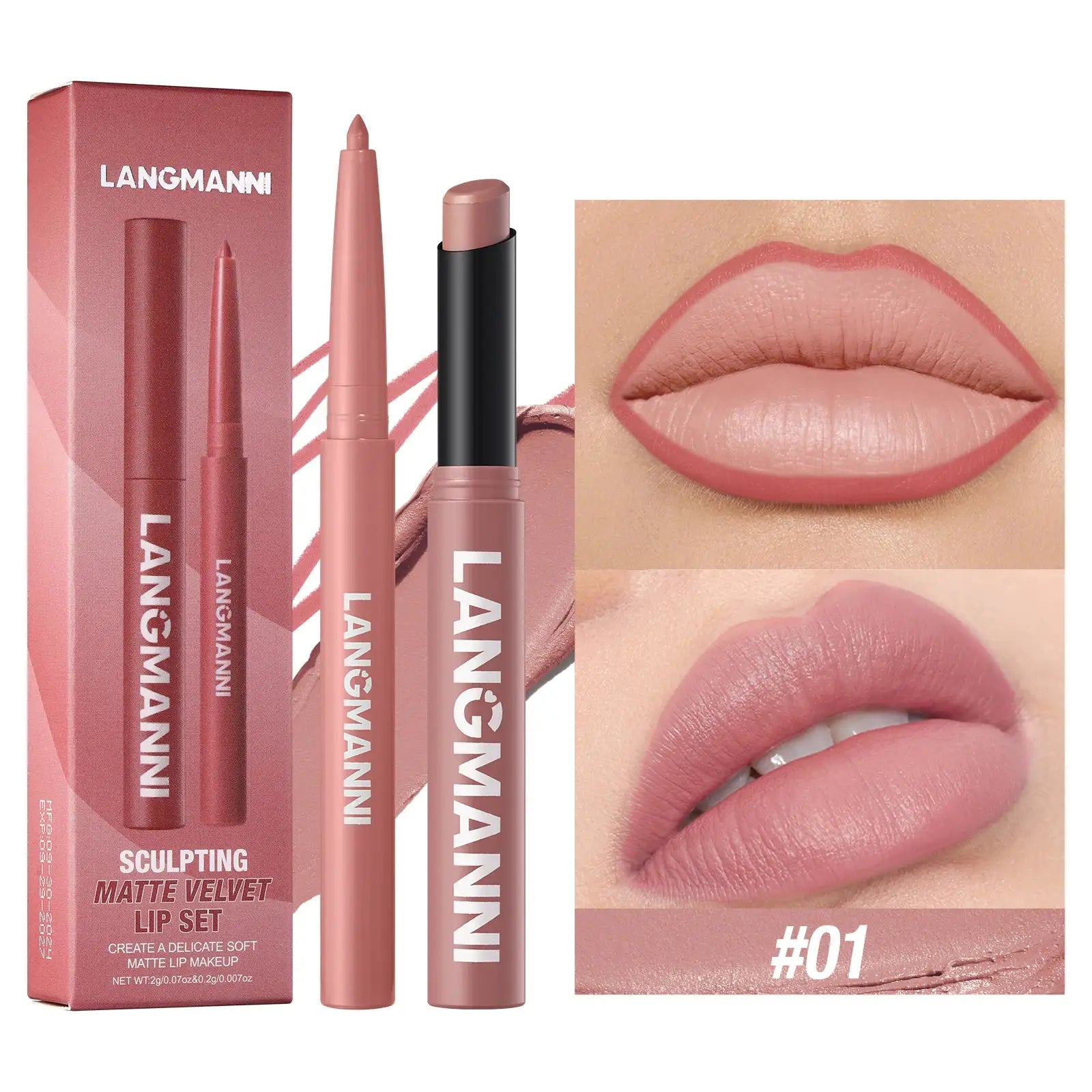 Luxelle Lip Liner and Lipstick Duo Waterproof Smudge Proof Long Lasting Wear Easy to Apply