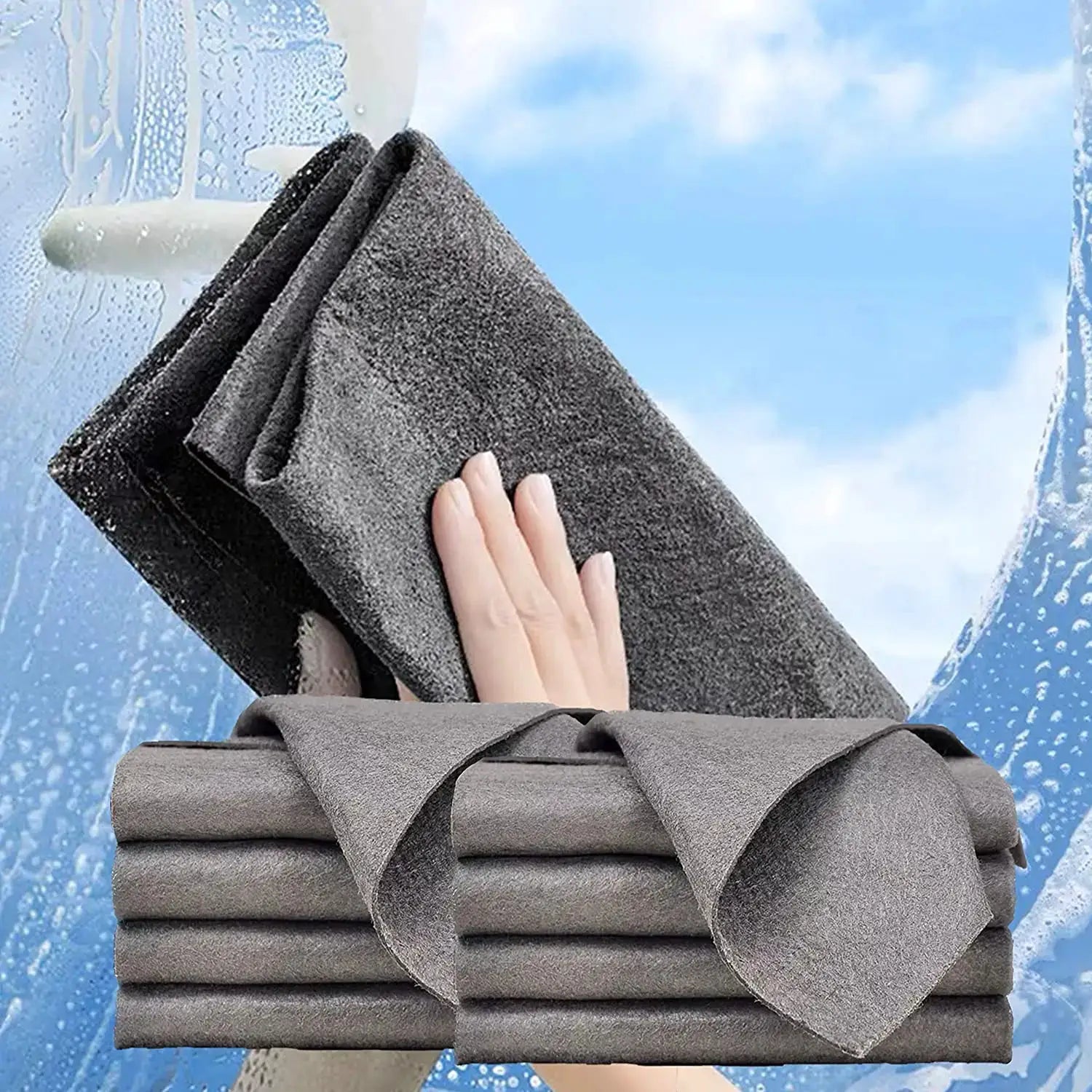 Simples Market 5-piece thickened magic cleaning cloth set; dark gray, reusable glass/window towels