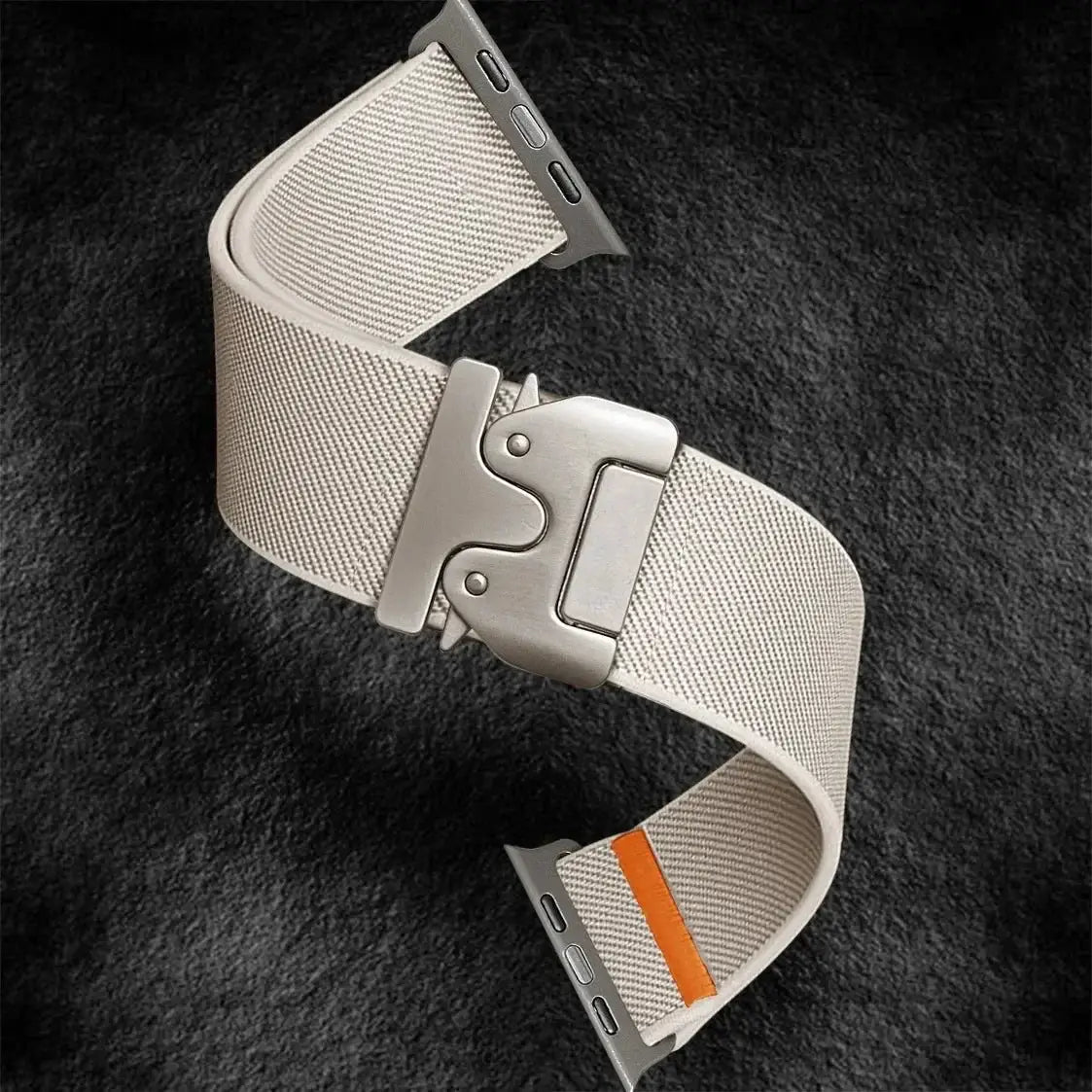 Simples Market braided nylon Apple Watch strap for Ultra 2 49mm/46mm with metal deployant clasp, beige