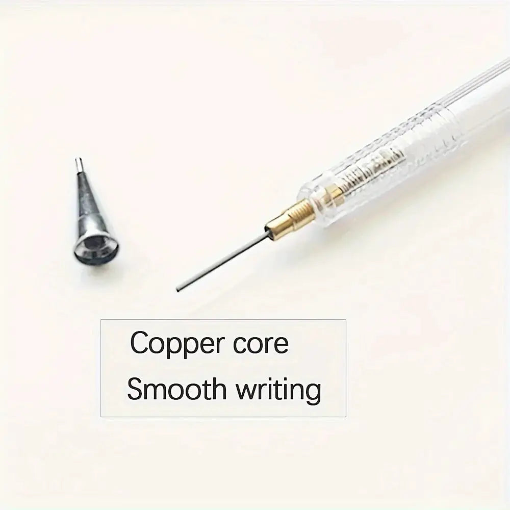 Simples Market transparent mechanical pencil with 0.5/0.7/0.9mm leads and 60mm 2B refills; replaceable, includes 2 tubes