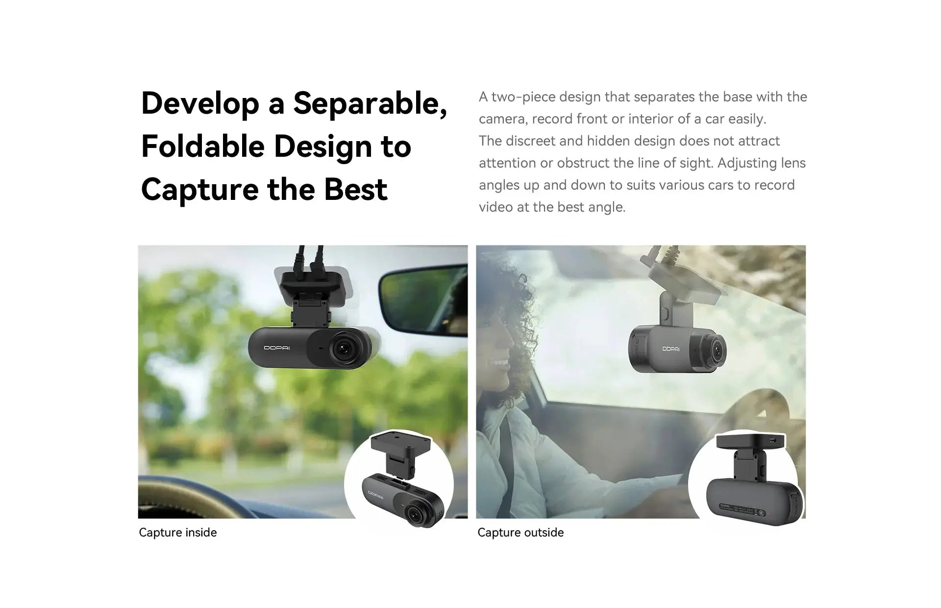 DDPAI Mola N3 Pro dash cam by Simples Market; two-piece base and camera for inside and outside car recording