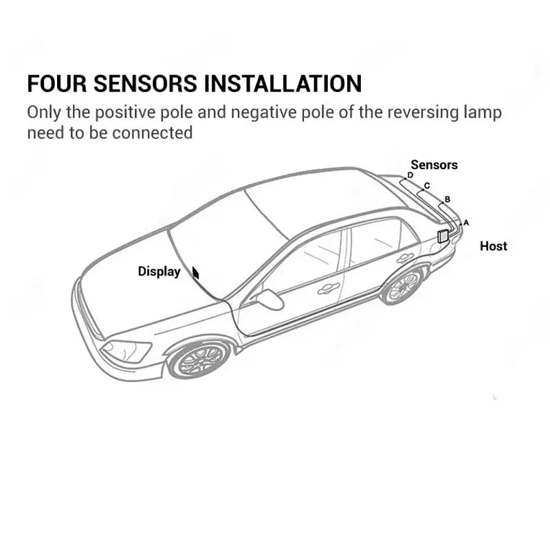 Car rear parking sensor kit with 4 sensors, LED distance display and sound warning.
