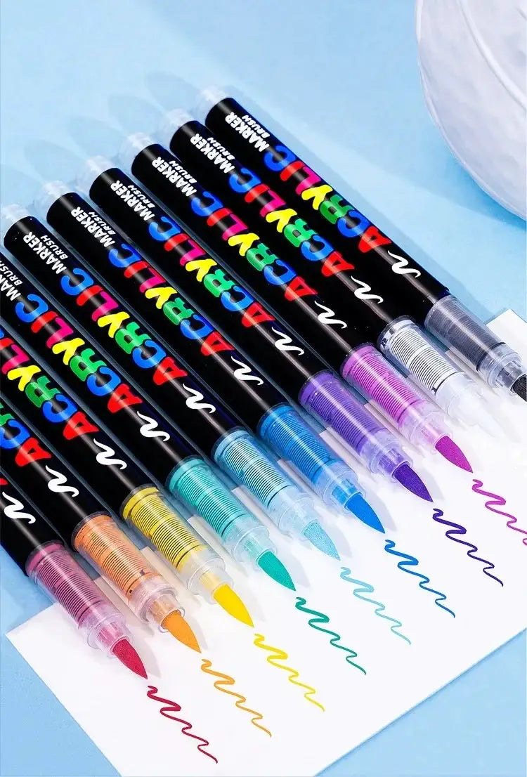 GUANGNA 16-color direct-liquid acrylic paint pen set with brush tips for rock painting and crafts