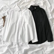 Japanese style oversized shirts, white and black pair with chest pockets and turn-down collars Simples Market