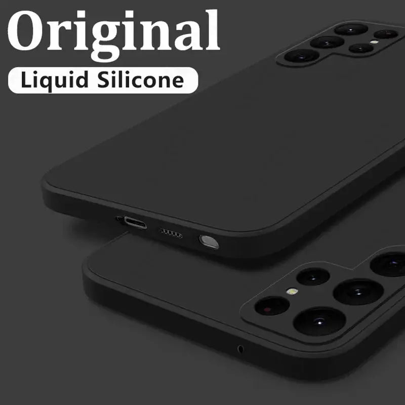 Samsung Galaxy original liquid silicone phone case, black; shockproof cover.