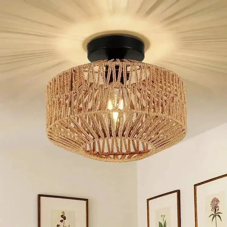 Rattan ceiling chandelier, natural bamboo, handmade woven pendant lamp for living room decor