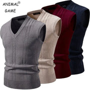 Men's knit sleeveless v-neck vest set in grey, beige, burgundy, navy by Simples Market (4-pack)
