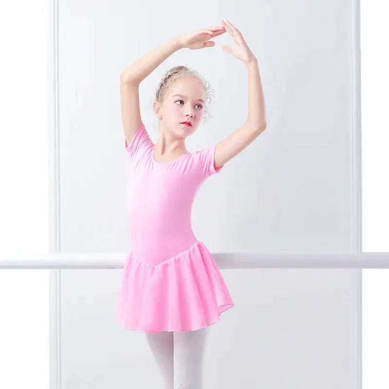 DreamDance Girls Ballet Leotard Dress With Chiffon Skirt Breathable Cotton Elastane Blend For Flexible Comfort