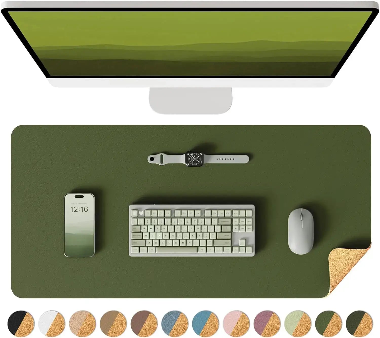 Double Sided Desk Pad Leather And Cork Desk Mat Waterproof Large Mouse Pad For Office And Home