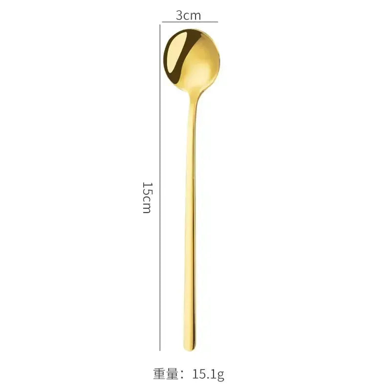 Cute Long Handle Stainless Steel Gold Finish Coffee Dessert Ice Cream Spoons Kitchen Tableware Set for Wedding