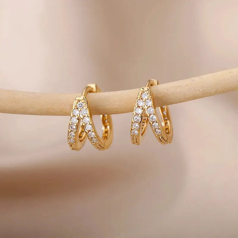 Zircon Star Hoop Earrings For Women Stainless Steel Gold Color Huggie Earrings Trendy Wedding Jewelry