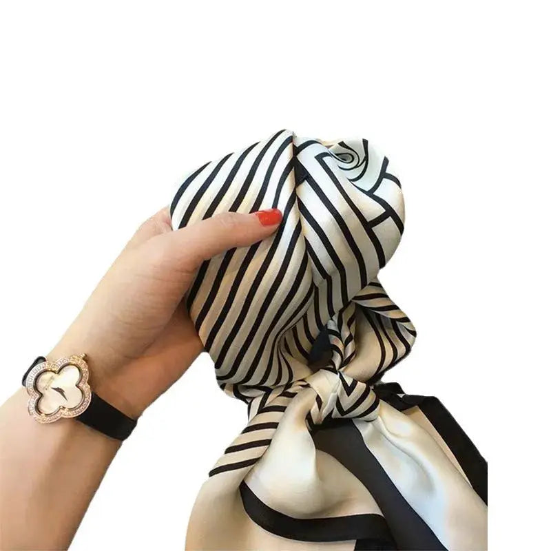 Korean Style Women Striped Brocade Square Scarf 70cm Headscarf for Everyday Wear