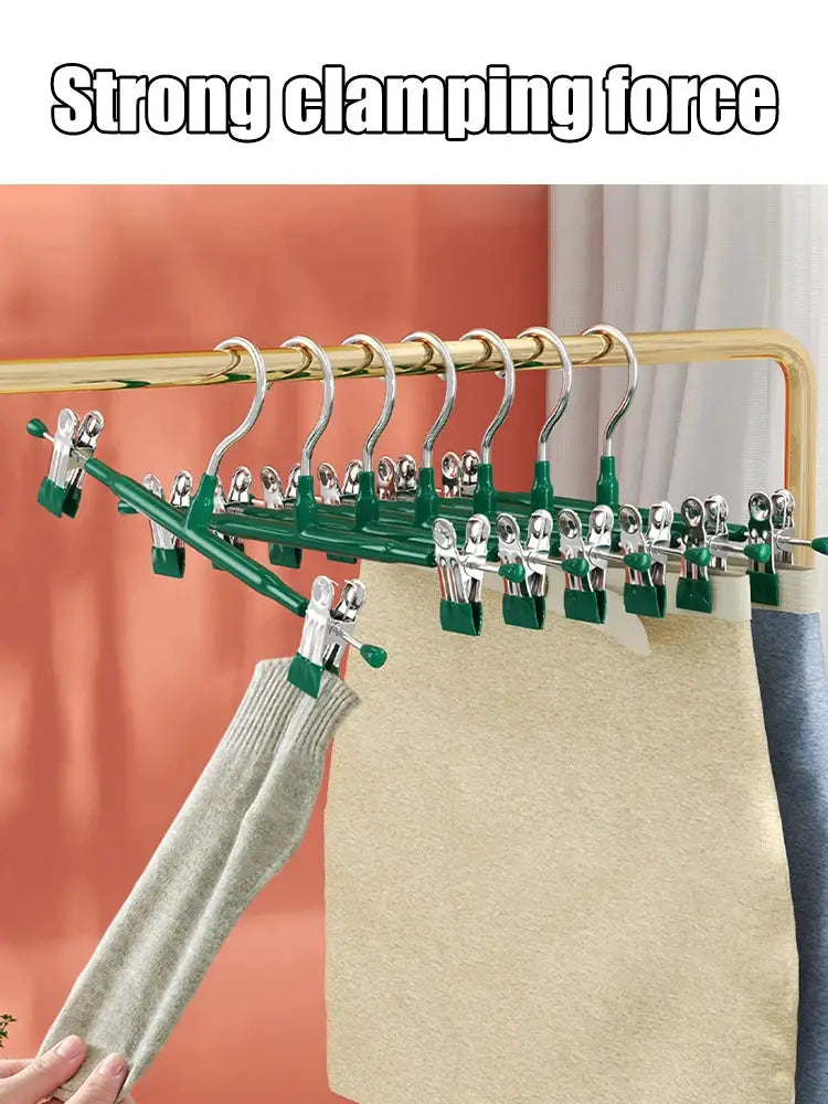 Simples Market 5-piece stainless steel wardrobe clothes drying rack with green clips for pants and skirts