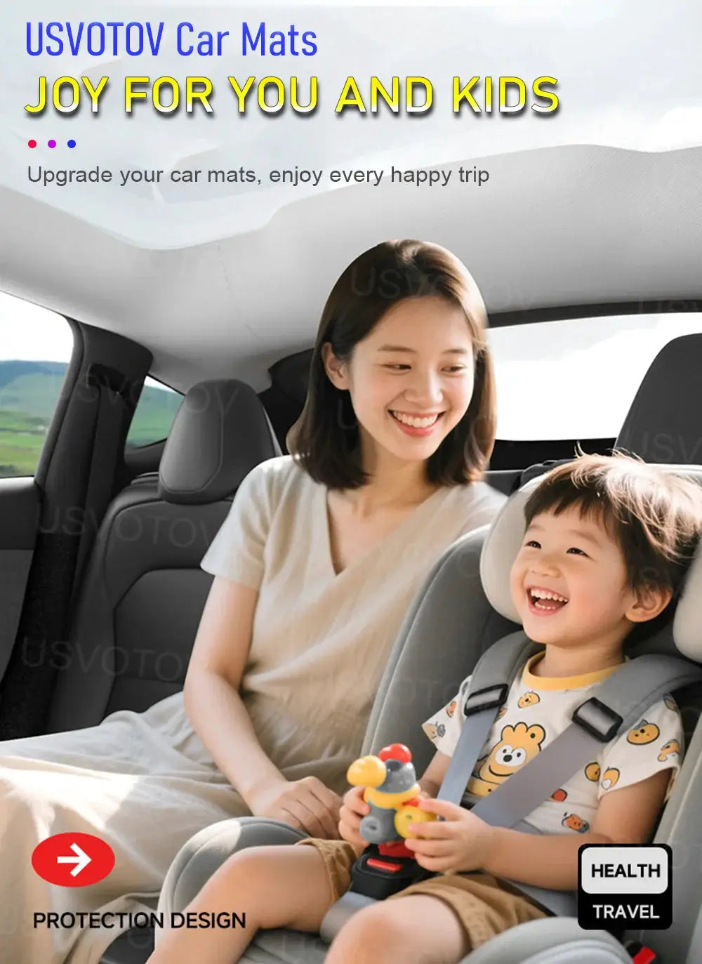 USVOTOV all-weather floor mats cargo liner for 2026 Tesla Model Y, gray back-seat protection.